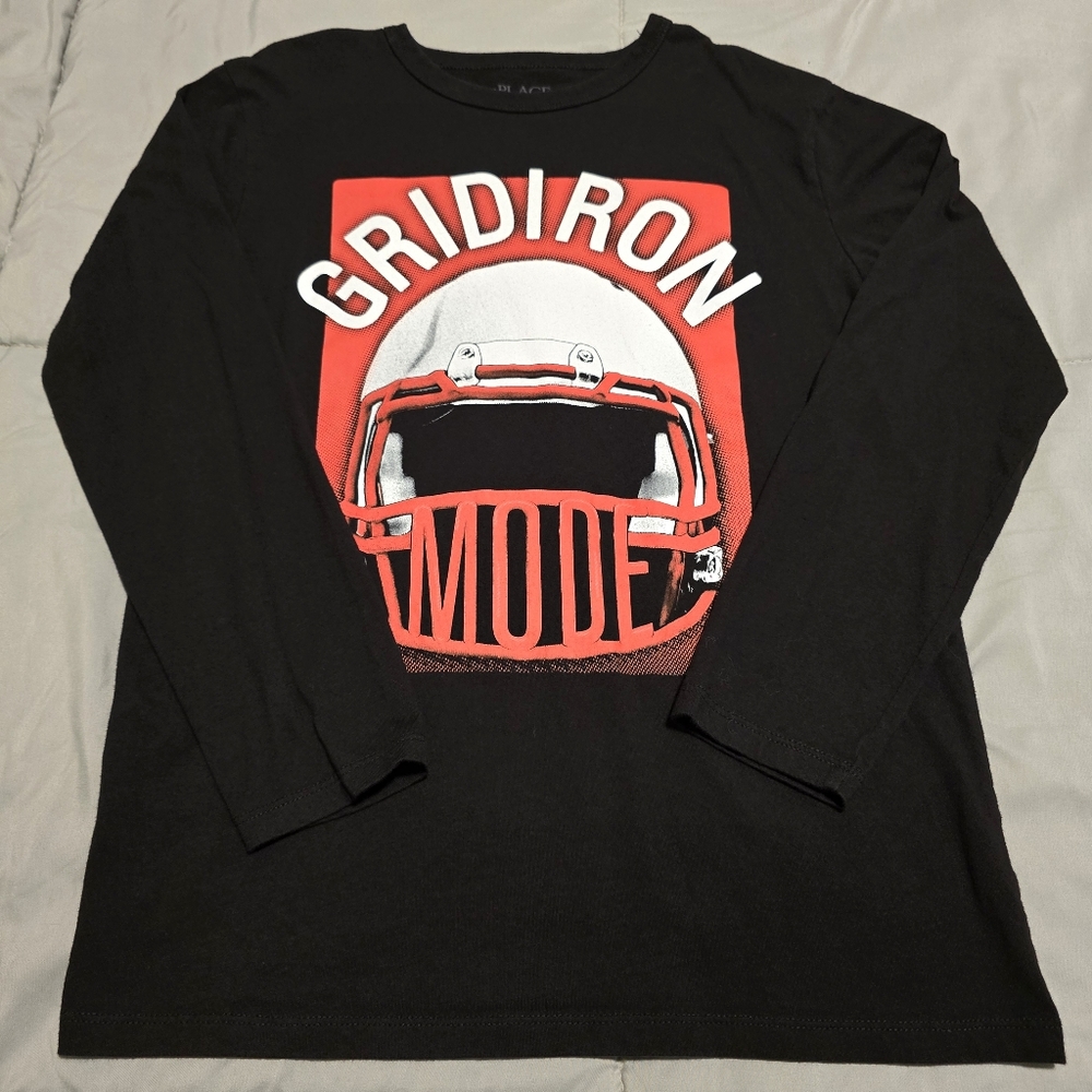 The Childrens Place Football Long‎ Sleeve Shirt Black Orange Size Large 10/12